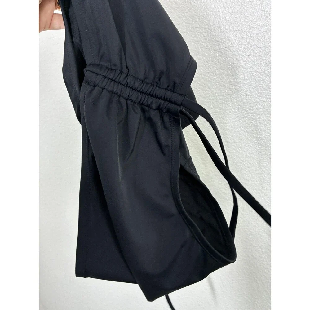 BCBG Paris Bikini Swim Bottom Womens XL Black High Waisted Ruched Side Ties